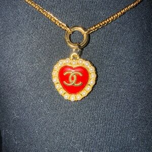 CC Gold and Red Heart Pendant Necklace